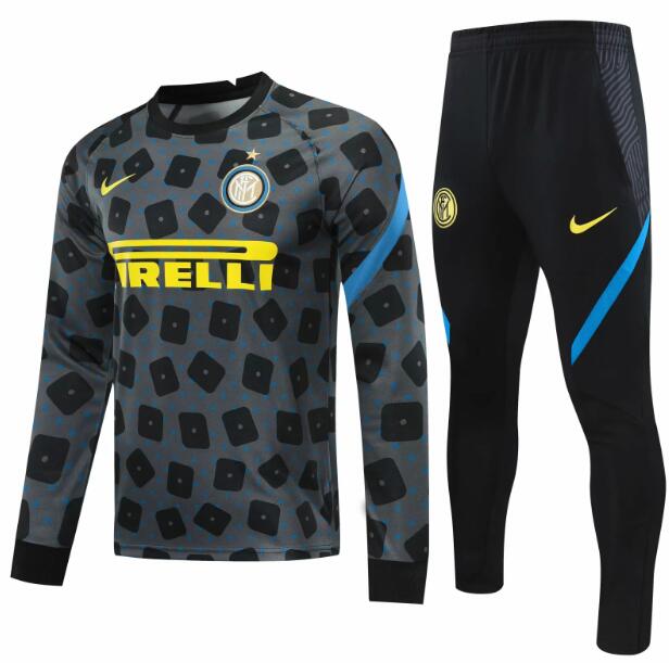 Inter Milan Black Grey Training Kits Sweatshirt with Pants 2020/21